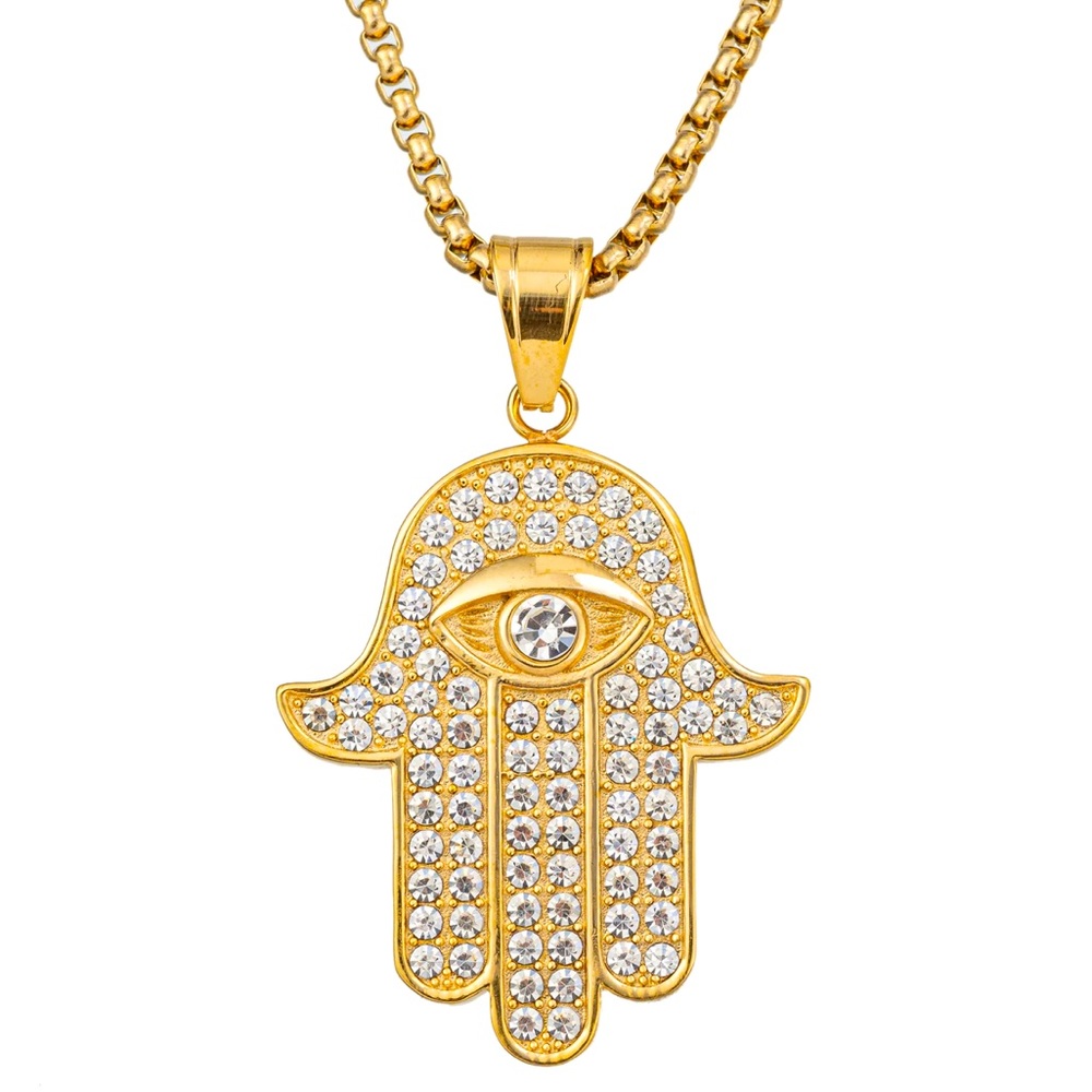 Eye Candy LA The Bold Collection Titanium CZ Theodore Hamsa Necklace
